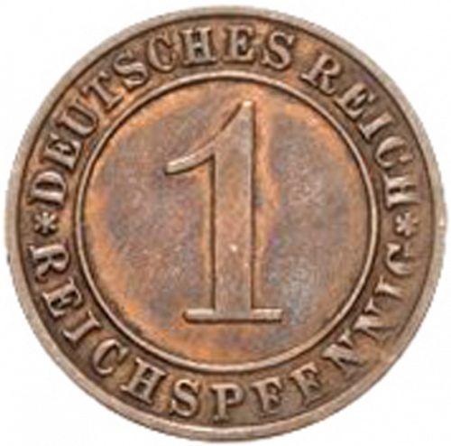 1 Pfenning Obverse Image minted in GERMANY in 1924E (1924-38 - Weimar Republic - Reichsmark)  - The Coin Database