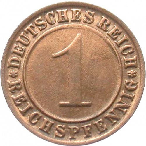 1 Pfenning Obverse Image minted in GERMANY in 1925D (1924-38 - Weimar Republic - Reichsmark)  - The Coin Database