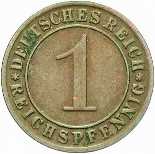 1 Pfenning Obverse Image minted in GERMANY in 1929G (1924-38 - Weimar Republic - Reichsmark)  - The Coin Database