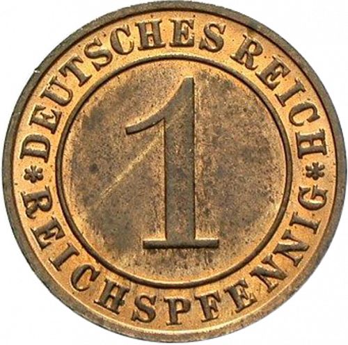 1 Pfenning Obverse Image minted in GERMANY in 1931D (1924-38 - Weimar Republic - Reichsmark)  - The Coin Database