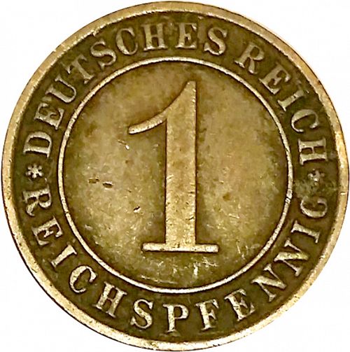1 Pfenning Obverse Image minted in GERMANY in 1933A (1924-38 - Weimar Republic - Reichsmark)  - The Coin Database