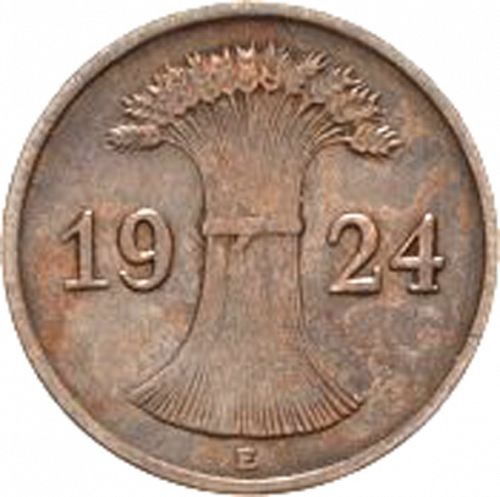 1 Pfenning Reverse Image minted in GERMANY in 1924E (1924-38 - Weimar Republic - Reichsmark)  - The Coin Database