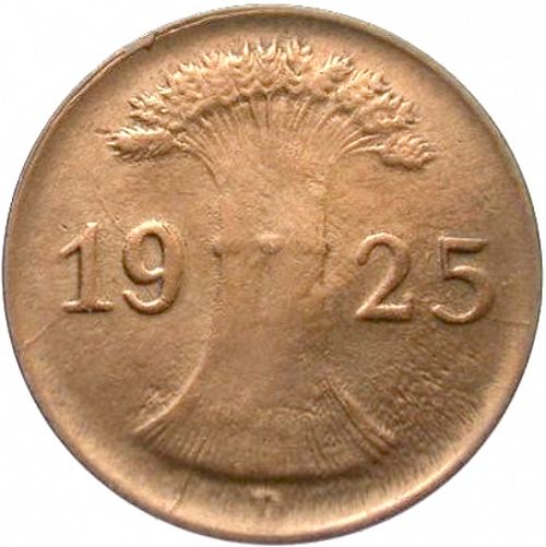 1 Pfenning Reverse Image minted in GERMANY in 1925D (1924-38 - Weimar Republic - Reichsmark)  - The Coin Database