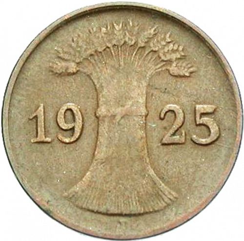 1 Pfenning Reverse Image minted in GERMANY in 1925J (1924-38 - Weimar Republic - Reichsmark)  - The Coin Database