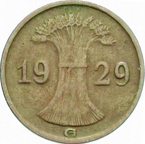 1 Pfenning Reverse Image minted in GERMANY in 1929G (1924-38 - Weimar Republic - Reichsmark)  - The Coin Database