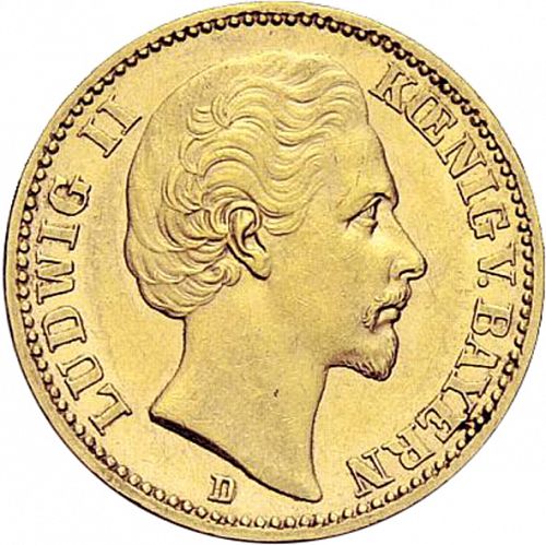 20 Mark Obverse Image minted in GERMANY in 1872D (1871-18 - Empire BAVARIA)  - The Coin Database