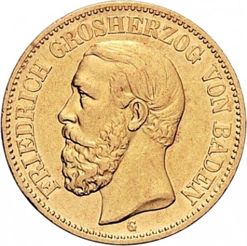 20 Mark Obverse Image minted in GERMANY in 1872G (1871-18 - Empire BADEN)  - The Coin Database