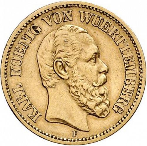 20 Mark Obverse Image minted in GERMANY in 1873F (1871-18 - Empire WURTTEMBERG)  - The Coin Database