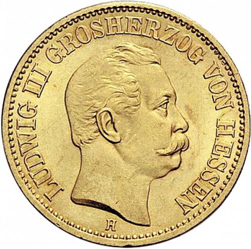 20 Mark Obverse Image minted in GERMANY in 1873H (1871-18 - Empire HESSE-DARMSTATDT)  - The Coin Database