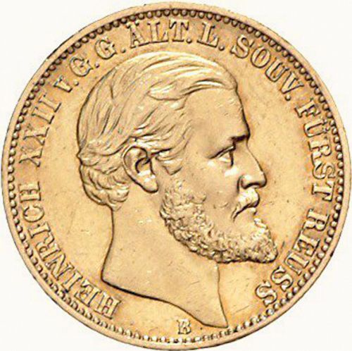 20 Mark Obverse Image minted in GERMANY in 1875B (1871-18 - Empire REUSS-OBERGREIZ)  - The Coin Database