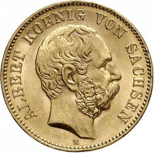 20 Mark Obverse Image minted in GERMANY in 1876E (1871-18 - Empire SAXONY-ALBERTINE)  - The Coin Database
