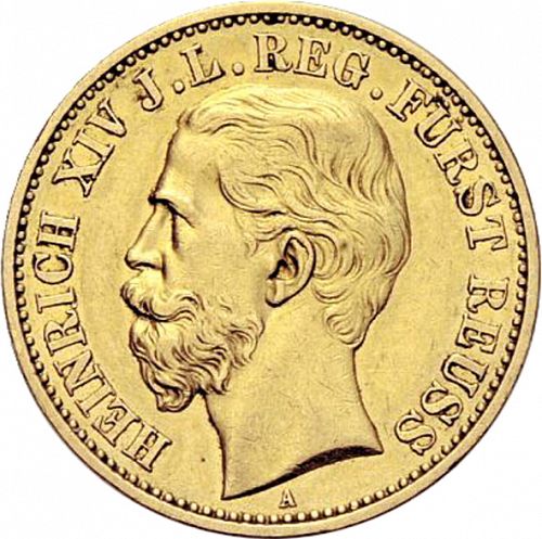 20 Mark Obverse Image minted in GERMANY in 1881A (1871-18 - Empire REUSS-SCHLEIZ)  - The Coin Database