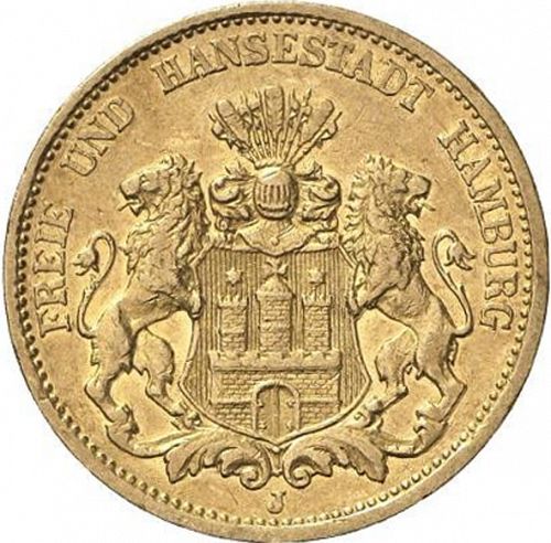 20 Mark Obverse Image minted in GERMANY in 1881J (1871-18 - Empire HAMBURG)  - The Coin Database