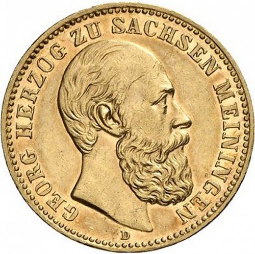 20 Mark Obverse Image minted in GERMANY in 1882D (1871-18 - Empire SAXE-MEININGEN)  - The Coin Database