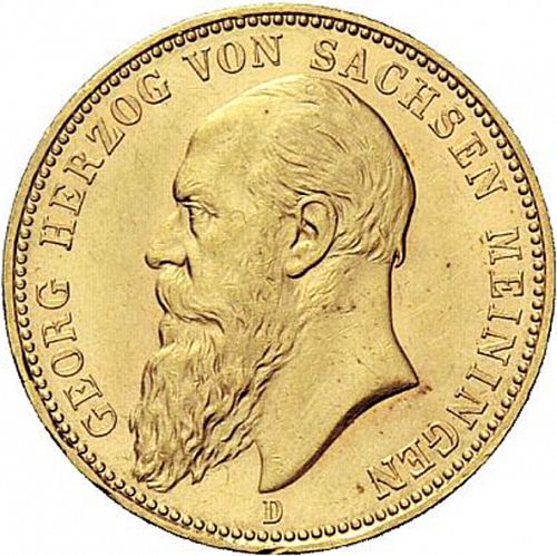 20 Mark Obverse Image minted in GERMANY in 1889D (1871-18 - Empire SAXE-MEININGEN)  - The Coin Database