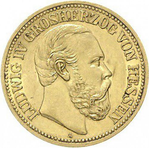 20 Mark Obverse Image minted in GERMANY in 1892A (1871-18 - Empire HESSE-DARMSTATDT)  - The Coin Database