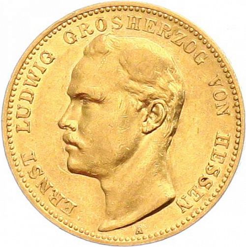 20 Mark Obverse Image minted in GERMANY in 1893A (1871-18 - Empire HESSE-DARMSTATDT)  - The Coin Database