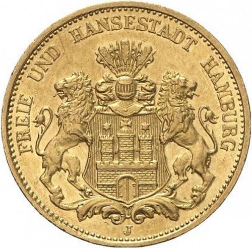 20 Mark Obverse Image minted in GERMANY in 1893J (1871-18 - Empire HAMBURG)  - The Coin Database