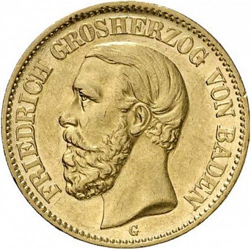 20 Mark Obverse Image minted in GERMANY in 1895G (1871-18 - Empire BADEN)  - The Coin Database