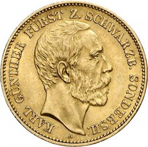 20 Mark Obverse Image minted in GERMANY in 1896A (1871-18 - Empire SCHWARZBURG-SONDERSHAUSEN)  - The Coin Database