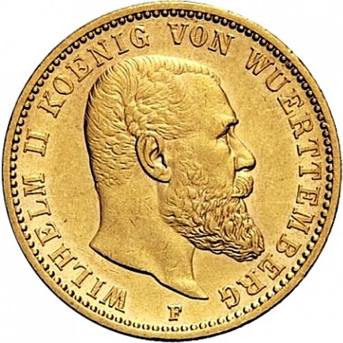 20 Mark Obverse Image minted in GERMANY in 1897F (1871-18 - Empire WURTTEMBERG)  - The Coin Database
