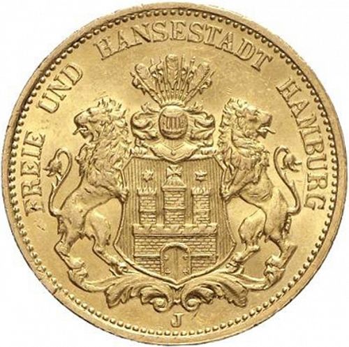 20 Mark Obverse Image minted in GERMANY in 1899J (1871-18 - Empire HAMBURG)  - The Coin Database