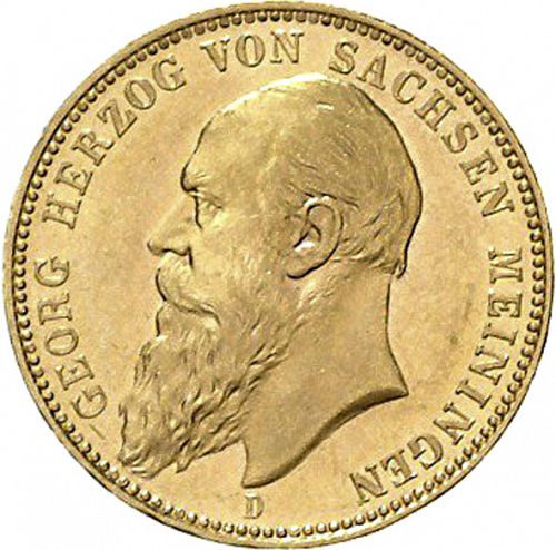 20 Mark Obverse Image minted in GERMANY in 1900D (1871-18 - Empire SAXE-MEININGEN)  - The Coin Database