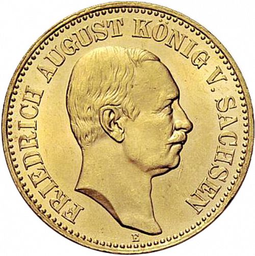 20 Mark Obverse Image minted in GERMANY in 1905E (1871-18 - Empire SAXONY-ALBERTINE)  - The Coin Database