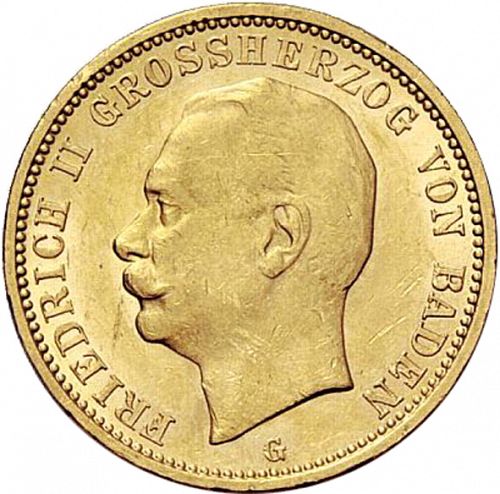 20 Mark Obverse Image minted in GERMANY in 1911G (1871-18 - Empire BADEN)  - The Coin Database