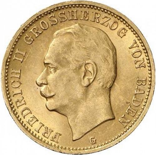 20 Mark Obverse Image minted in GERMANY in 1912G (1871-18 - Empire BADEN)  - The Coin Database
