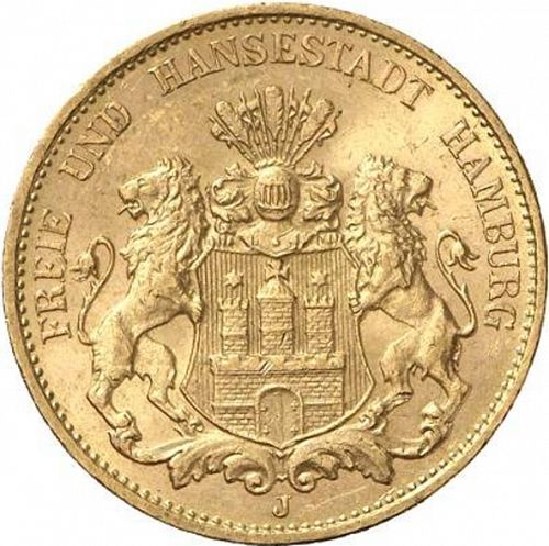 20 Mark Obverse Image minted in GERMANY in 1913J (1871-18 - Empire HAMBURG)  - The Coin Database
