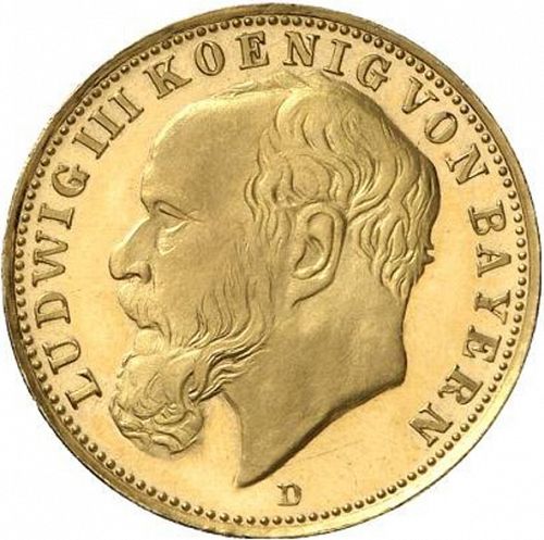 20 Mark Obverse Image minted in GERMANY in 1914D (1871-18 - Empire BAVARIA)  - The Coin Database