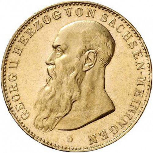 20 Mark Obverse Image minted in GERMANY in 1914D (1871-18 - Empire SAXE-MEININGEN)  - The Coin Database