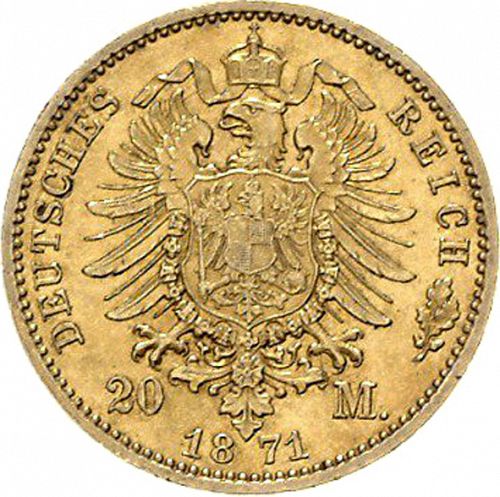 20 Mark Reverse Image minted in GERMANY in 1871A (1871-18 - Empire PRUSSIA)  - The Coin Database