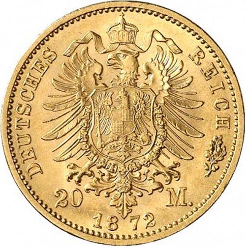 20 Mark Reverse Image minted in GERMANY in 1872F (1871-18 - Empire WURTTEMBERG)  - The Coin Database