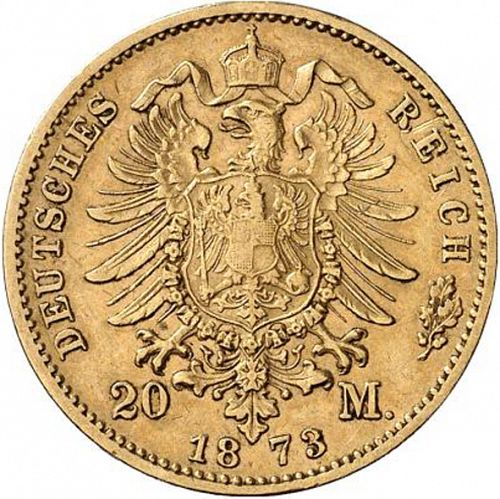 20 Mark Reverse Image minted in GERMANY in 1873F (1871-18 - Empire WURTTEMBERG)  - The Coin Database