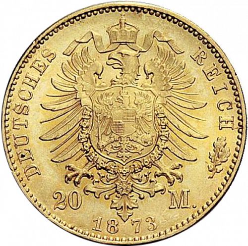 20 Mark Reverse Image minted in GERMANY in 1873H (1871-18 - Empire HESSE-DARMSTATDT)  - The Coin Database