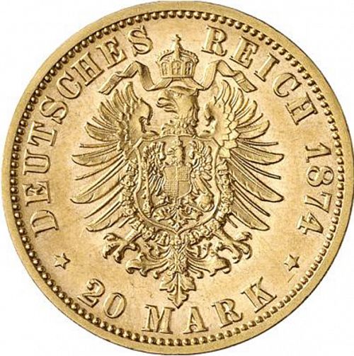 20 Mark Reverse Image minted in GERMANY in 1874A (1871-18 - Empire SCHAUMBURG-LIPPE)  - The Coin Database