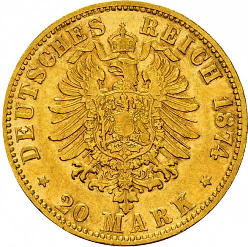 20 Mark Reverse Image minted in GERMANY in 1874D (1871-18 - Empire BAVARIA)  - The Coin Database