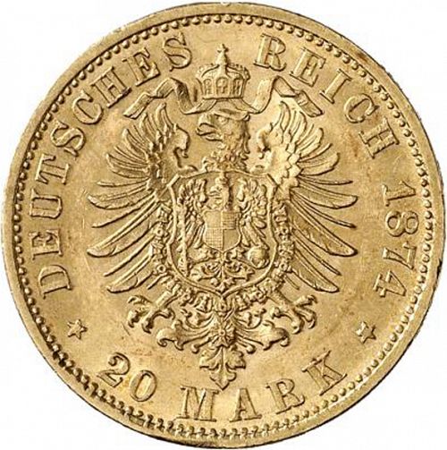 20 Mark Reverse Image minted in GERMANY in 1874E (1871-18 - Empire SAXONY-ALBERTINE)  - The Coin Database