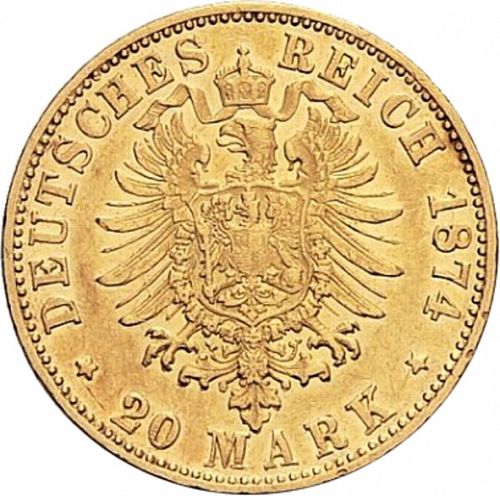 20 Mark Reverse Image minted in GERMANY in 1874G (1871-18 - Empire BADEN)  - The Coin Database