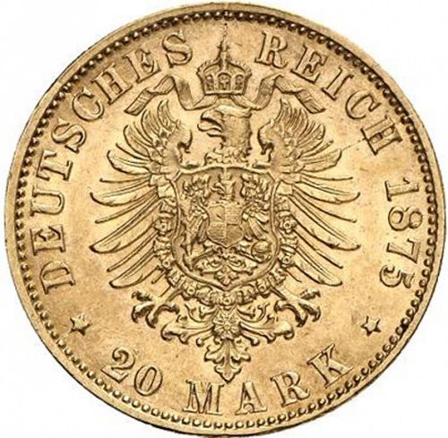20 Mark Reverse Image minted in GERMANY in 1875D (1871-18 - Empire BAVARIA)  - The Coin Database
