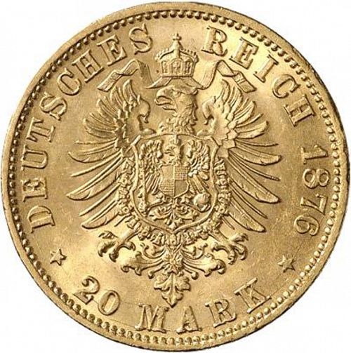20 Mark Reverse Image minted in GERMANY in 1876E (1871-18 - Empire SAXONY-ALBERTINE)  - The Coin Database