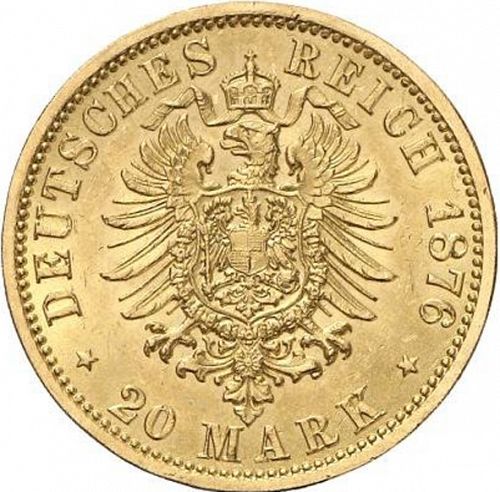20 Mark Reverse Image minted in GERMANY in 1876J (1871-18 - Empire HAMBURG)  - The Coin Database