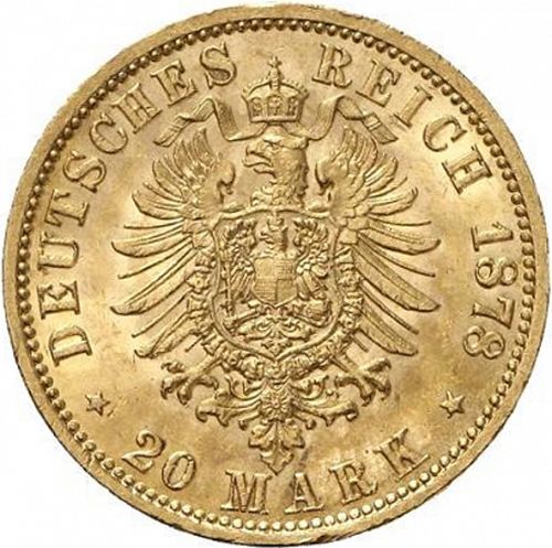 20 Mark Reverse Image minted in GERMANY in 1878J (1871-18 - Empire HAMBURG)  - The Coin Database