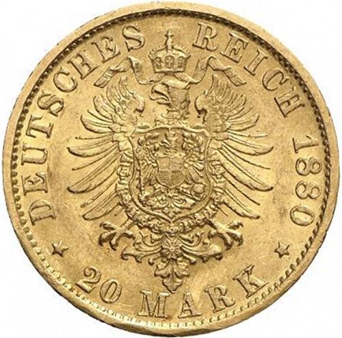 20 Mark Reverse Image minted in GERMANY in 1880J (1871-18 - Empire HAMBURG)  - The Coin Database