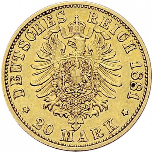 20 Mark Reverse Image minted in GERMANY in 1881A (1871-18 - Empire REUSS-SCHLEIZ)  - The Coin Database