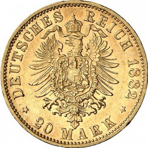 20 Mark Reverse Image minted in GERMANY in 1882D (1871-18 - Empire SAXE-MEININGEN)  - The Coin Database