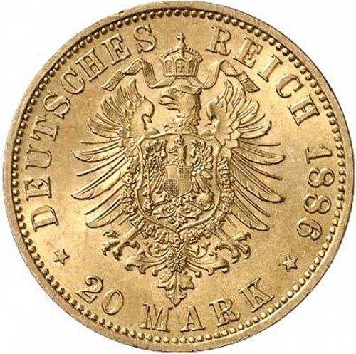 20 Mark Reverse Image minted in GERMANY in 1886A (1871-18 - Empire SAXE-COBURG-GOTHA)  - The Coin Database