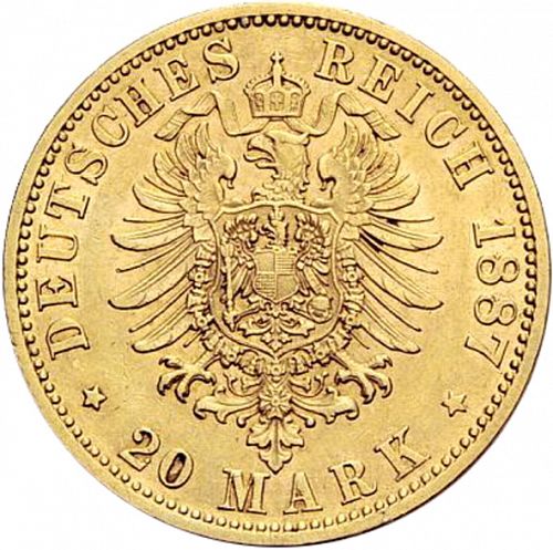 20 Mark Reverse Image minted in GERMANY in 1887A (1871-18 - Empire PRUSSIA)  - The Coin Database
